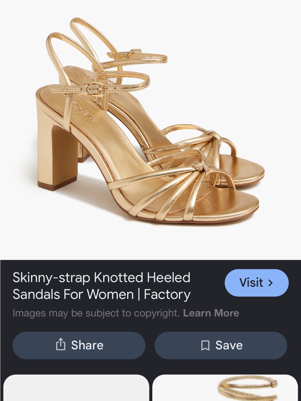 J. Crew Factory Metallic Gold Knotted Strap Block-Heel Sandals